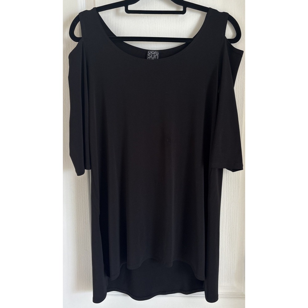 Clara Sun Woo Shirt Womens Black Cold Shoulder Tunic Top Dress Travel USA Sz M